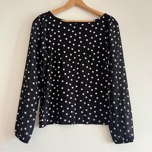 Black and beige polka dot long sleeved top, Loft, size S